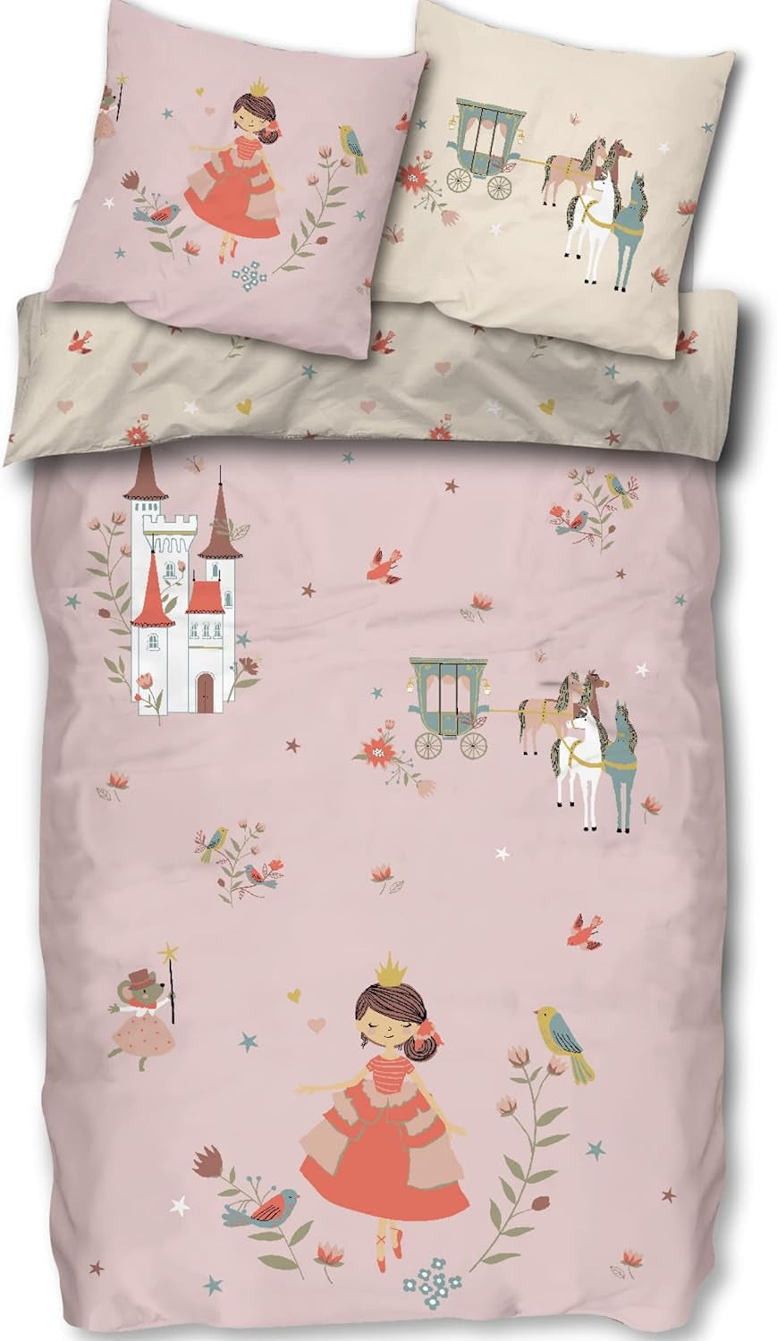 Skybrands Bettwäsche Prinzessin 135X200 [Mit Beutel] Einhorn Mädchen Bettwäsche Baumwolle 2 TLG. 1X Bettbezug 1X Kissenbezug Naty Shop Default Title