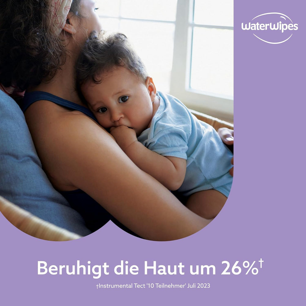 WaterWipes Sensitive+ Beruhigende, saubere Feuchttücher, 720 Stück (12er-Pack), 3-in-1-Reinigung, Pflege und Beruhigung, 99 % Wasser mit Pflanzenextrakt, parfümfreie Baby-Feuchttücher