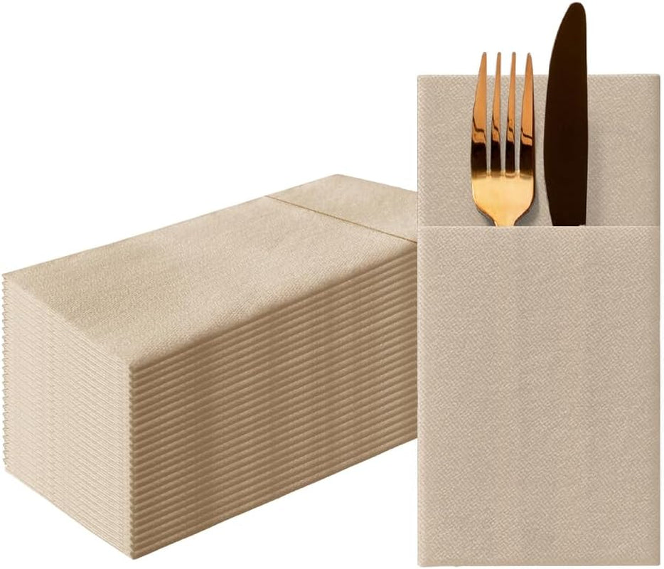 PAW - Șervețele pentru tacâmuri Airlaid - Fabric-like (1/8 fold) | 25 bucăți | Ideal pentru nuntă, botez, comuniune, aniversare | Saci de șervețele pentru tacâmuri | Bej