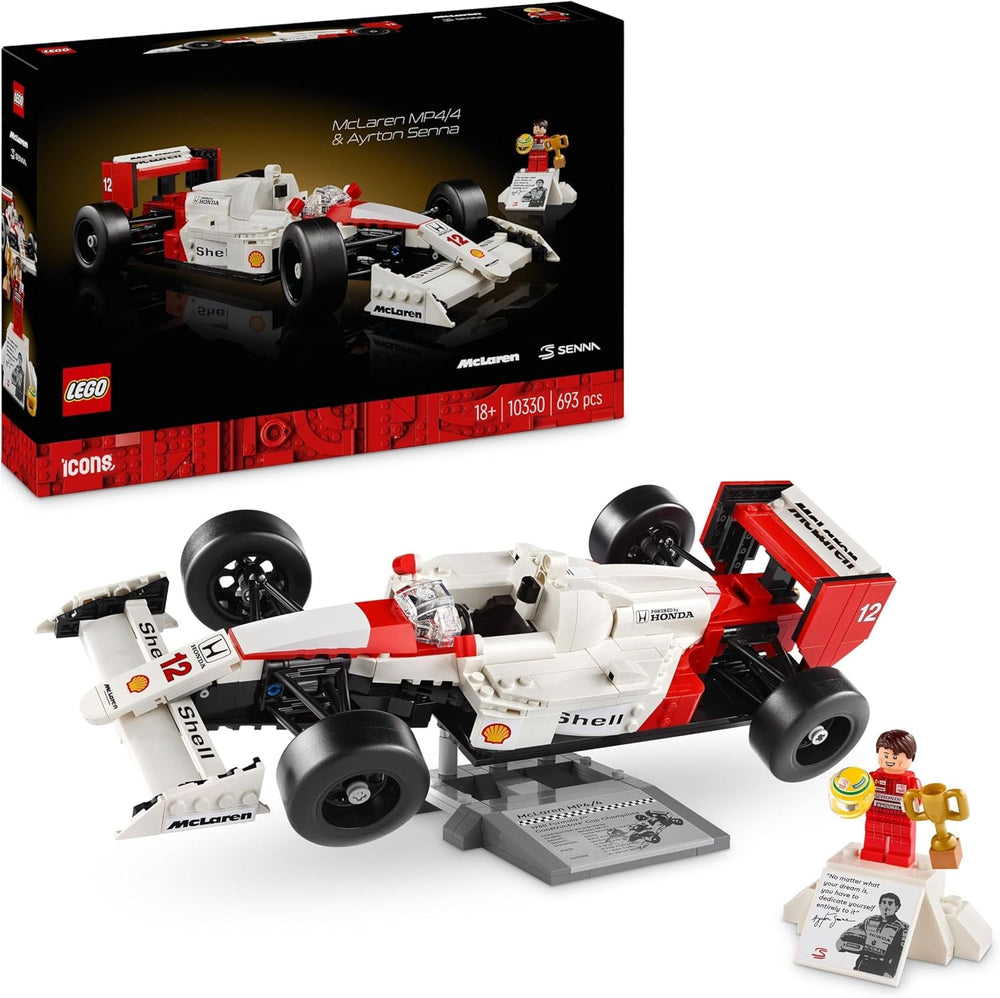 LEGO Icons Mclaren MP4/4 & Ayrton Senna Modellauto-Set, F1-Rennwagen-Set für Erwachsene mit Racer-Minifigur, Sammlerstück, Geschenkidee für Männer, Frauen, Sie und Ihn 10330 Bausets Besuchen Sie den LEGO-Store Single
