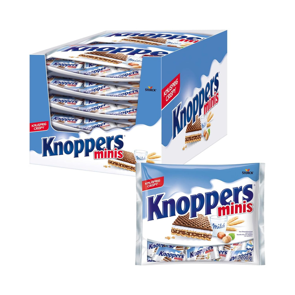 Weiße und schwarze Knoppers – 8 x 25 g – Waffelscheiben gefüllt mit dunklen Kakaowaffeln, schwarzen Keksstücken, Milch und Nougatcreme