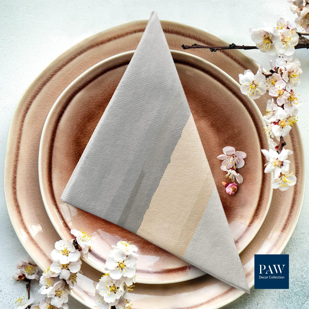 PAW - Șervețele din Airlaid - Asemănătoare țesăturii (40 X 40 Cm) I 50 bucăți I Ideal pentru nuntă, botez, comuniune, aniversare I Șervețele din pânză - culori pământii, bej, dungi I Culoare: Bej Fluid