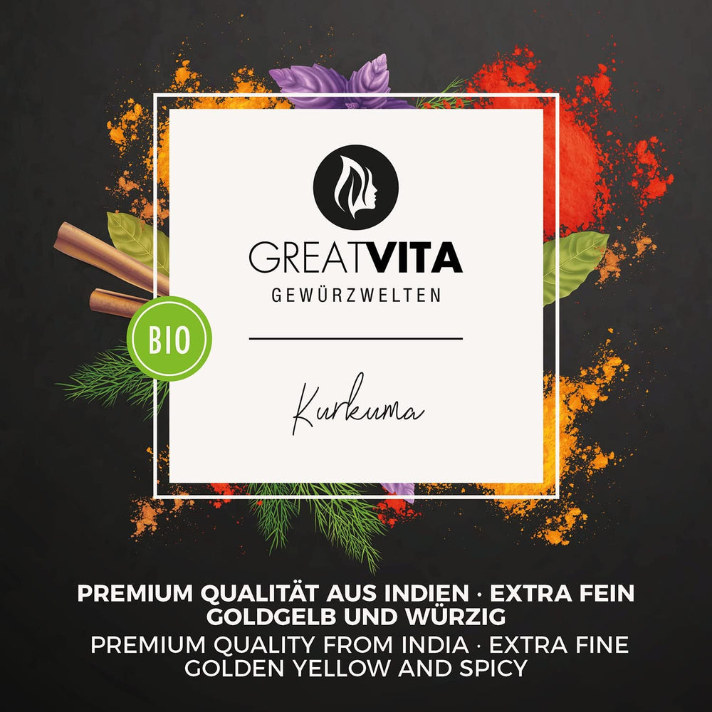 GreatVita Bio Kurkuma Pulver, 1000g fein gemahlen, 100 Procent natürlich