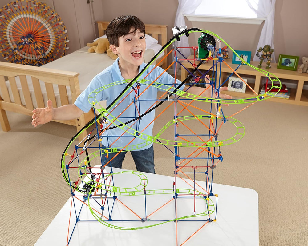 K'NEX 51438 Typhoon Frenzy Achterbahn, 2-in-1-Modell, farbenfrohes Bauset für Jungen und Mädchen, 19-Fuß-Spielzeug, 640-teiliges Kinderbauset für Kinder ab 9 Jahren