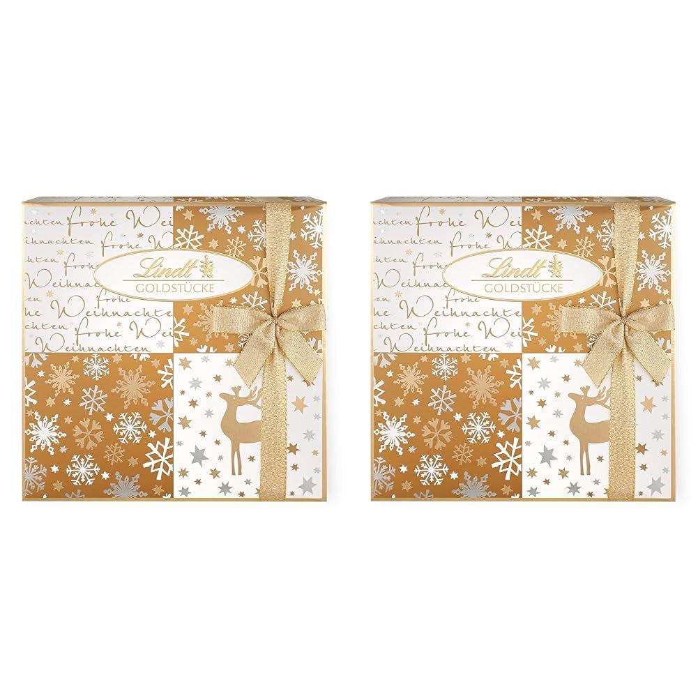 Lindt-Schokolade | Schachtel mit Goldstück-Pralinen | 180g | 18 Pralinen in 10 Sortimenten als feine Pralinen-Sortierung, teilweise mit Alkohol | Premium-Geschenkbox mit Weihnachtspralinen