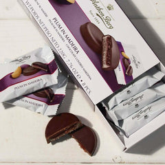 Pflaume auf Madeira – 220g – Marzipanspezialität mit Früchten und Alkohol – 8 dunkle Schokoladenmünzen mit Pflaumengelee und Madeirawein – Geschenkidee