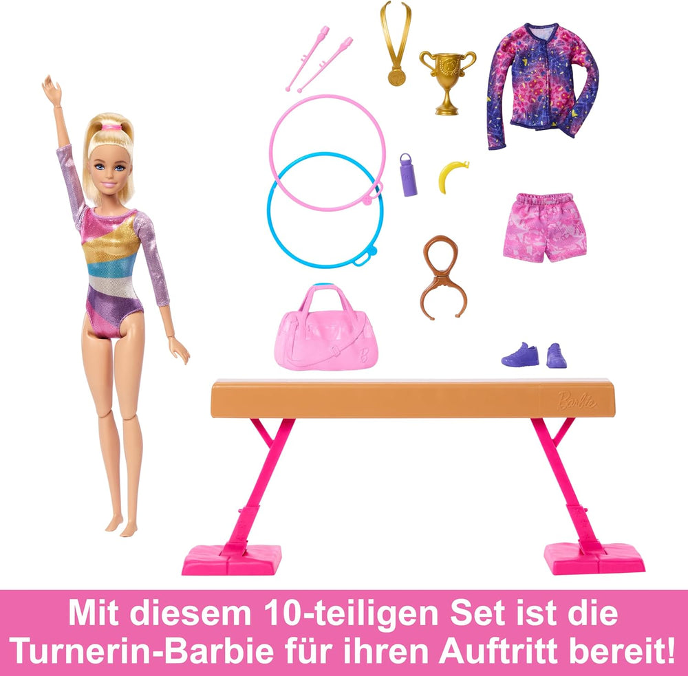 Barbie Turnspaß -Spielset mit Schwebebalken und über 10 thematisch passenden Teilen für siegreiche Geschichten, HRG52