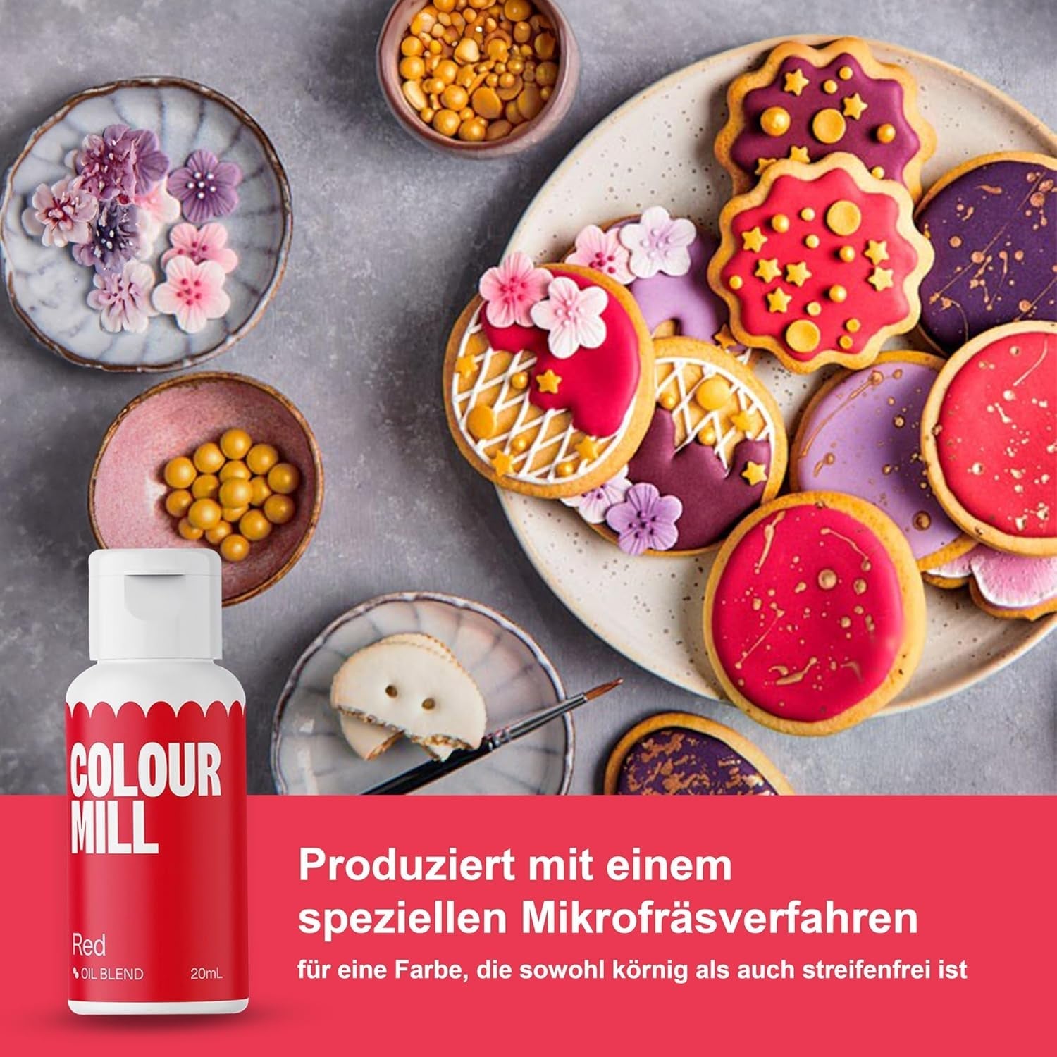 Set coloranți alimentari lichizi Colour Mill – 5 x 20 ml pe bază de ulei (negru, roz aprins, violet, roșu și albastru) – rezistenți la UV – perfecți pentru copt și ca accesoriu pentru torturi, brioșe și decorațiuni de torturi