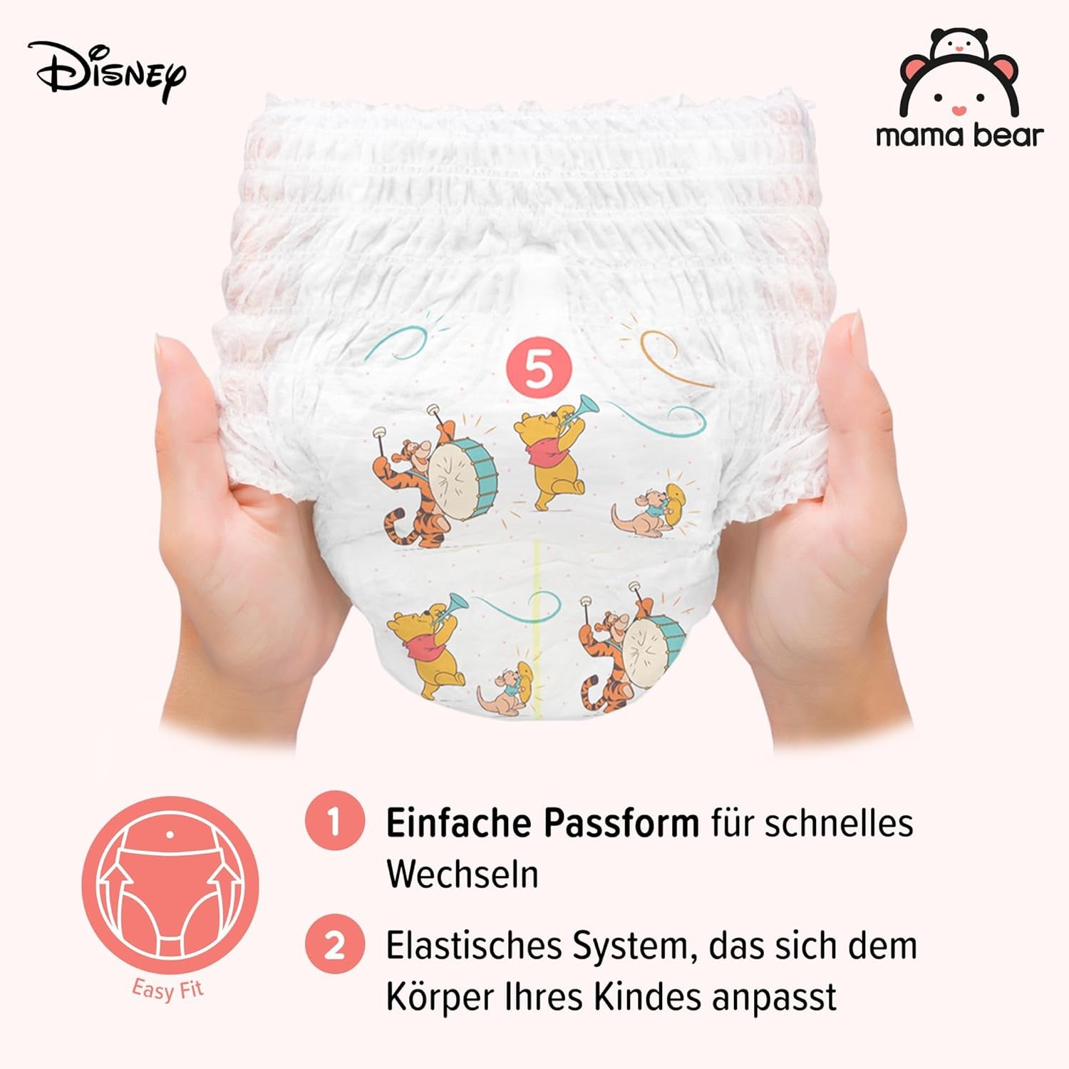 Amazon-Marke: Mama Bear Disney Windeln, Größe 5 (12–17 kg) – Monatsbox, Weiß, 140 Stück (2 Packungen mit 70 Stück)
