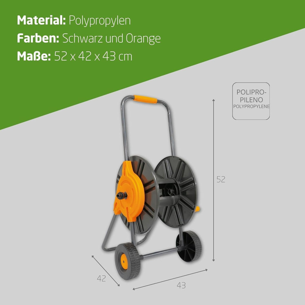Amig - Rolă de furtun | pentru furtunuri de 1/2" | max. 60 m rulată | cu manivelă pentru înfășurare ușoară | polipropilenă | portocaliu și gri