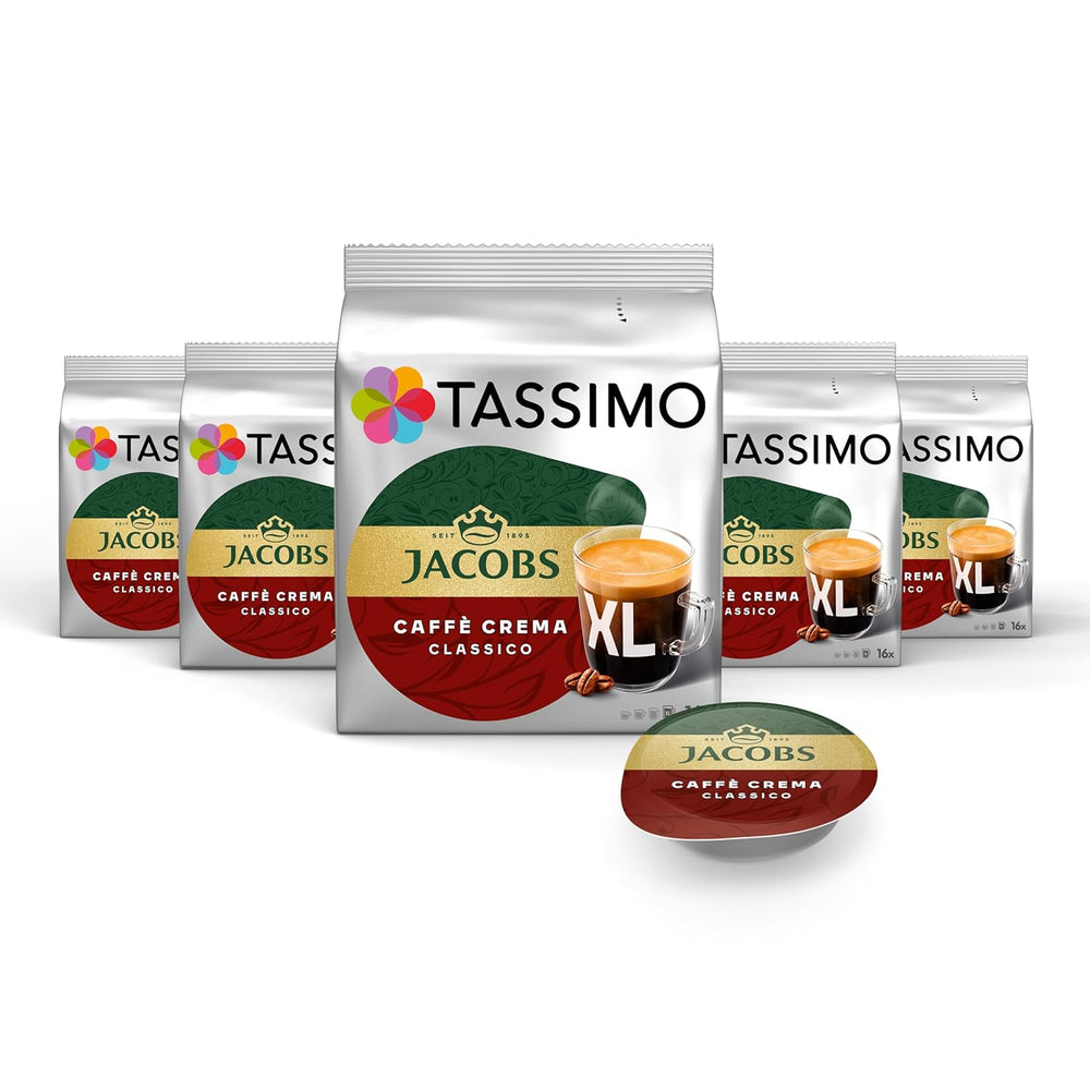 Tassimo Kapseln Jacobs Caffè Crema Classico XL, 5 x 16 Pads, 80 Kaffeekapseln