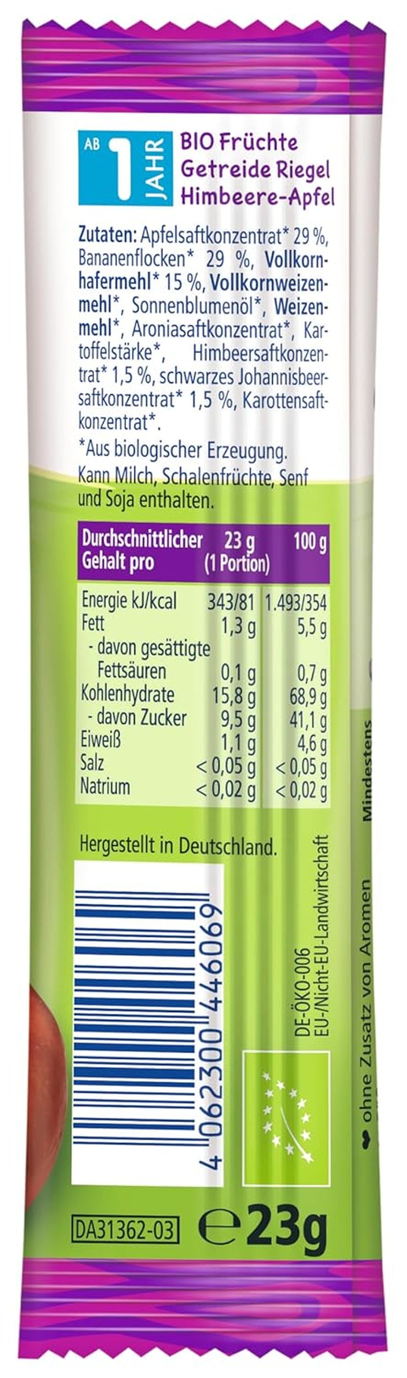 HiPP Zebra-Banane-Apfel-Himbeer-Geschmacksriegel (22 x 23g), ab 1 Jahr, nur mit Früchten gesüßt, beste Bio-Qualität