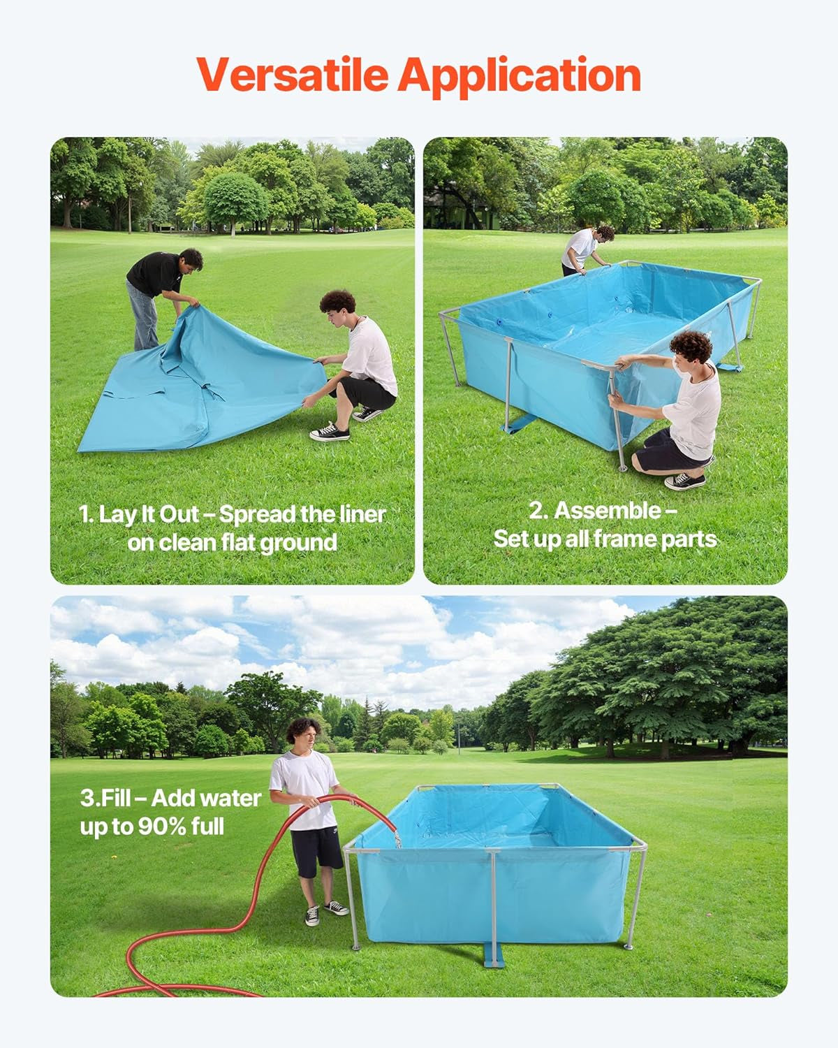 VEVOR Rahmenpool, oberirdischer Pool, 3000 x 2000 x 762 mm, Stahlrahmenpool, rechteckiger Stahlrahmenpool, Gartenrahmenpool, 3960 l Wasserkapazität, Gartenpool für 4–5 Personen, Blau