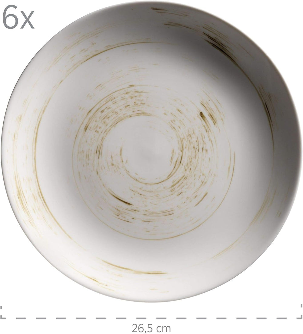 MÄSER 931605 Serie Derby Premium Tafelservice Für 6 Personen in Gastronomie-Qualität, 12-Teiliges Modernes Teller Set Mit Handpinseleffekt, Weiß, Durable Porzellan Seturi vesela masa Naty Shop