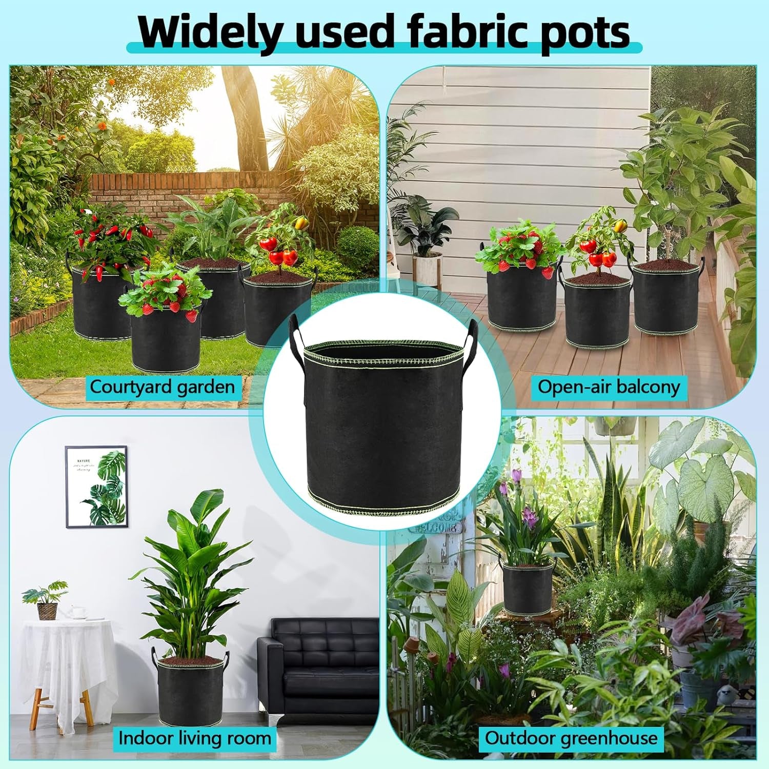 5 x 12 l Tomatentöpfe, Vlies-Pflanzbeutel mit Griffen, verdickte und belüftete Gartentöpfe, wiederverwendbare Pflanzbeutel für Kartoffeln, Tomaten, Gemüse, Blumen und Erdbeeren