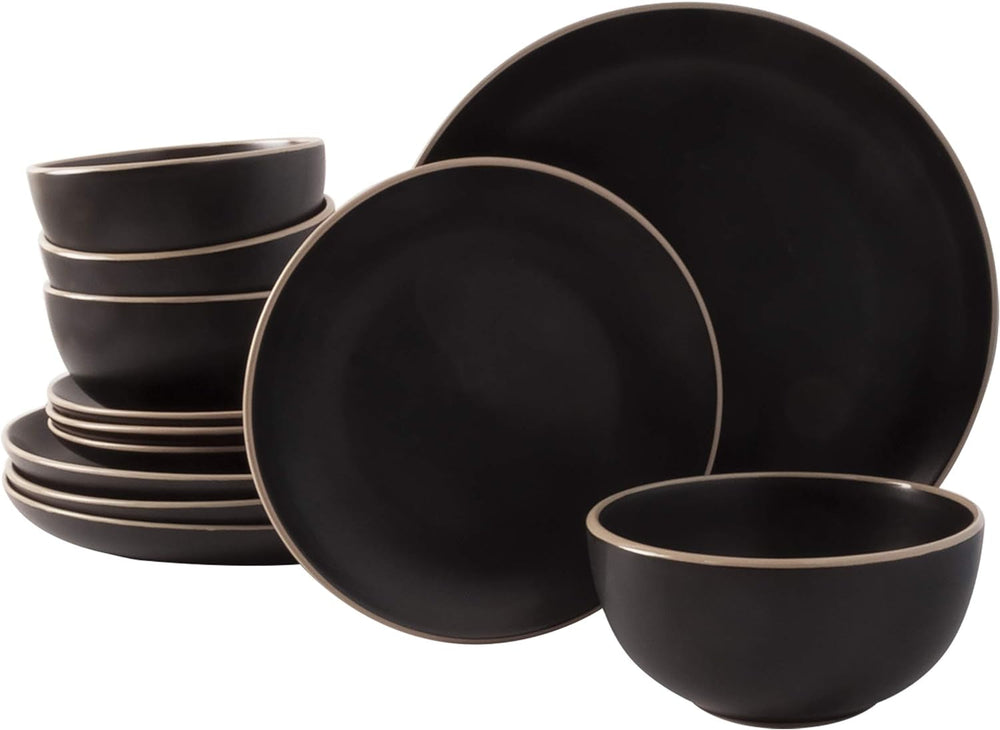 Rockaway Geschirrsets Aus Steinzeug, Rund, Für 4 Personen (12 Stück), Schwarz Dinnerware sets Naty Shop Schwarz Service For 4 (12Pcs)