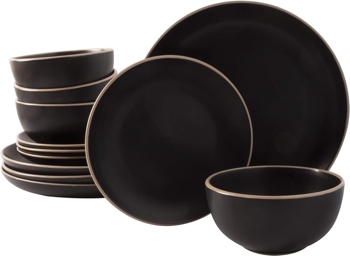 Rockaway Geschirrsets Aus Steinzeug, Rund, Für 4 Personen (12 Stück), Schwarz Dinnerware sets Naty Shop Schwarz Service For 4 (12Pcs)