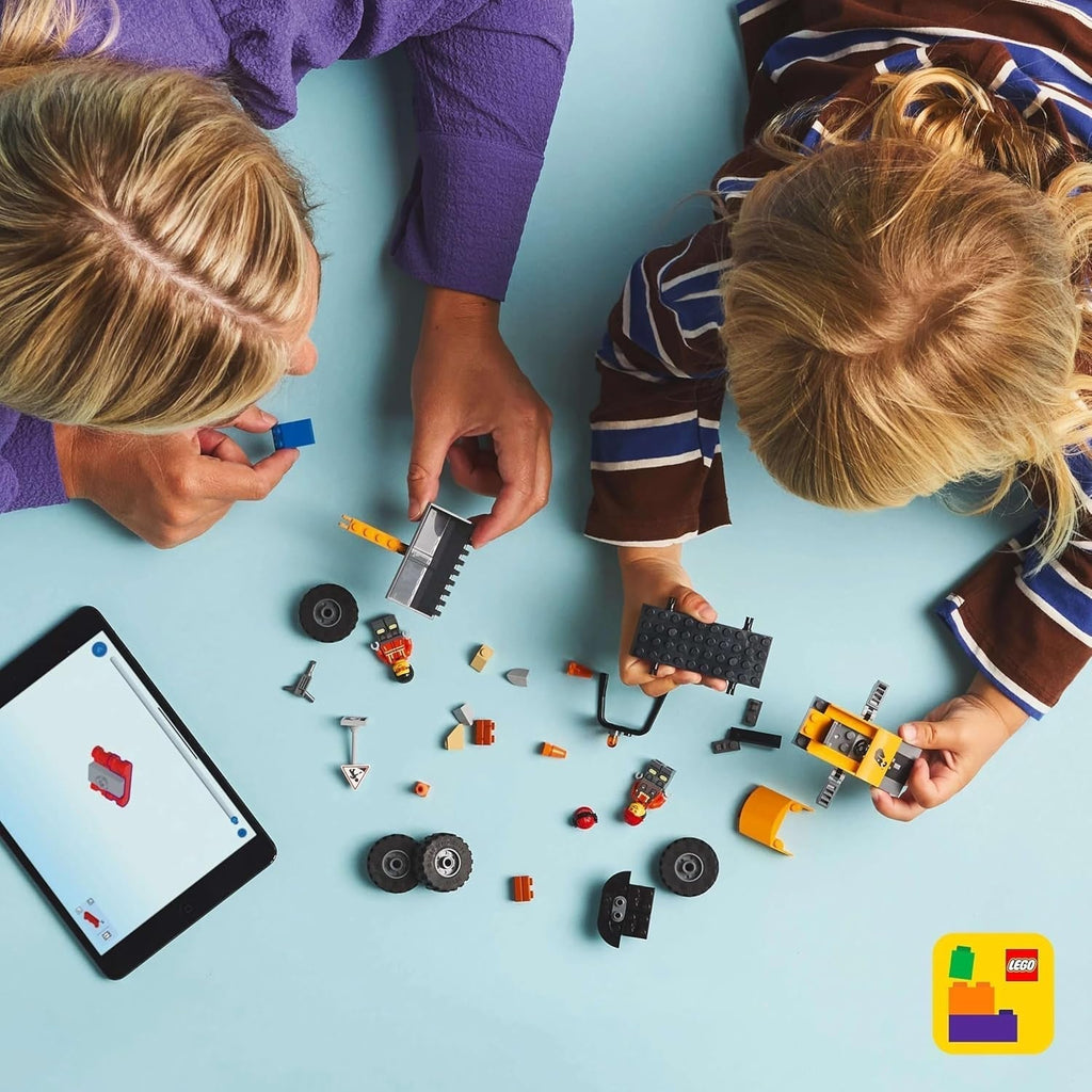 Încărcător cu roți LEGO City - Excavator de jucărie pentru copii mici, fete și băieți de la 4 ani - Set de joacă pentru vehicule - Idei de cadouri Montessori pentru preșcolari - Set cu 2 minifigurine de muncitori în construcții 60450 Seturi de constructie Besuche den LEGO-Store