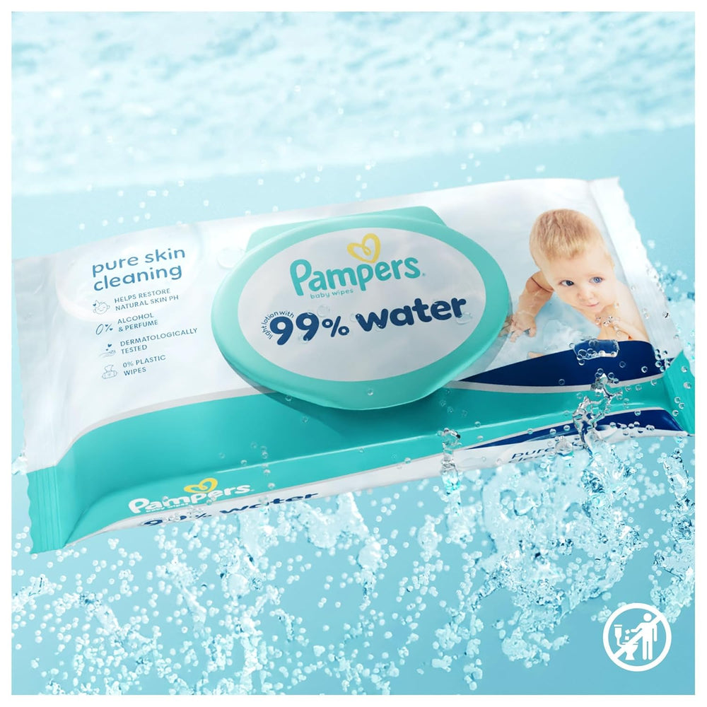 Pampers Baby-Feuchttücher mit 99 % Wassergehalt, 12 Packungen mit je 60 Tüchern = 720 Baby-Feuchttücher, leichte Lotion mit 99 % Wasser