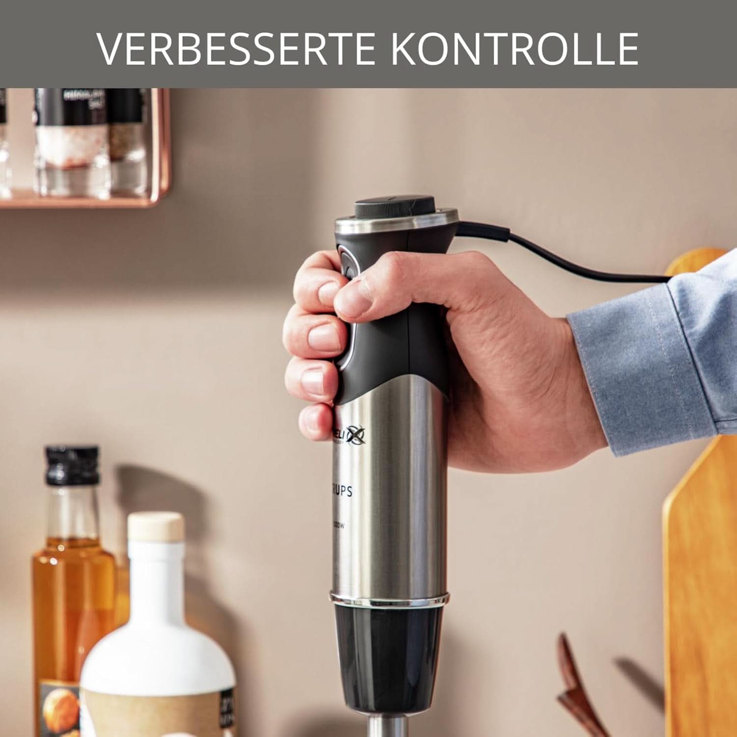 Krups Perfect Mix Standmixer HZ6568 | Mixer | 1000 Watt | Edelstahlfuß | 4 extra scharfe Messer | Powelix-Technologie | Schneebesen | 500 ml Zerkleiner | 800 ml Messbecher | Schwarz/Silber Kitchen Naty Shop