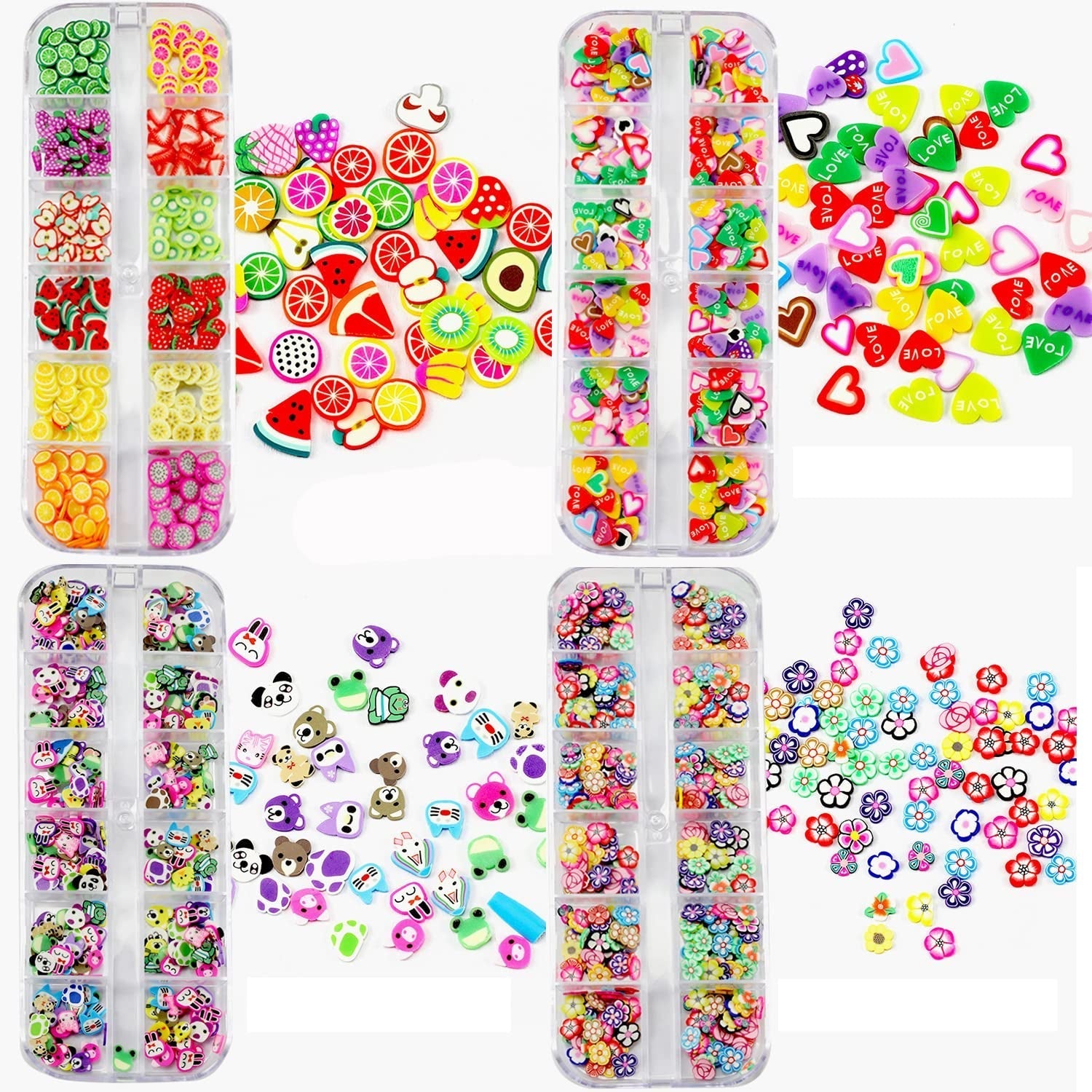 4 Set Nagel Obst Scheiben, Basicon Niedliche Obst Polymer Scheiben Obst Scheibe Nail Nagel 3D Obstscheibe Nail Art Slice Für DIY Liefert Maniküre Dekoration Schleim Zubehör Nageldekorationen, 4 Stile