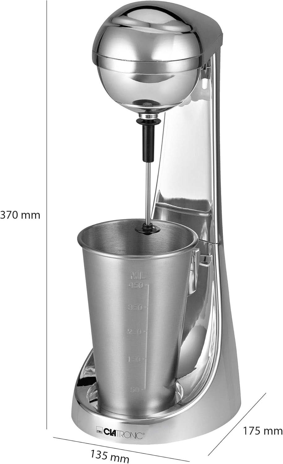 Clatronic® Barmixer U. Milchaufschäumer | Smoothie-Maker | 650 ml Edelstahlbehälter | Praktischer Becherhalter | Mixer | 2 Geschwindigkeitsstufen | Kraftvoller 65-Watt-Motor | Chromdesgin | BM 3472 Küche Naty Shop
