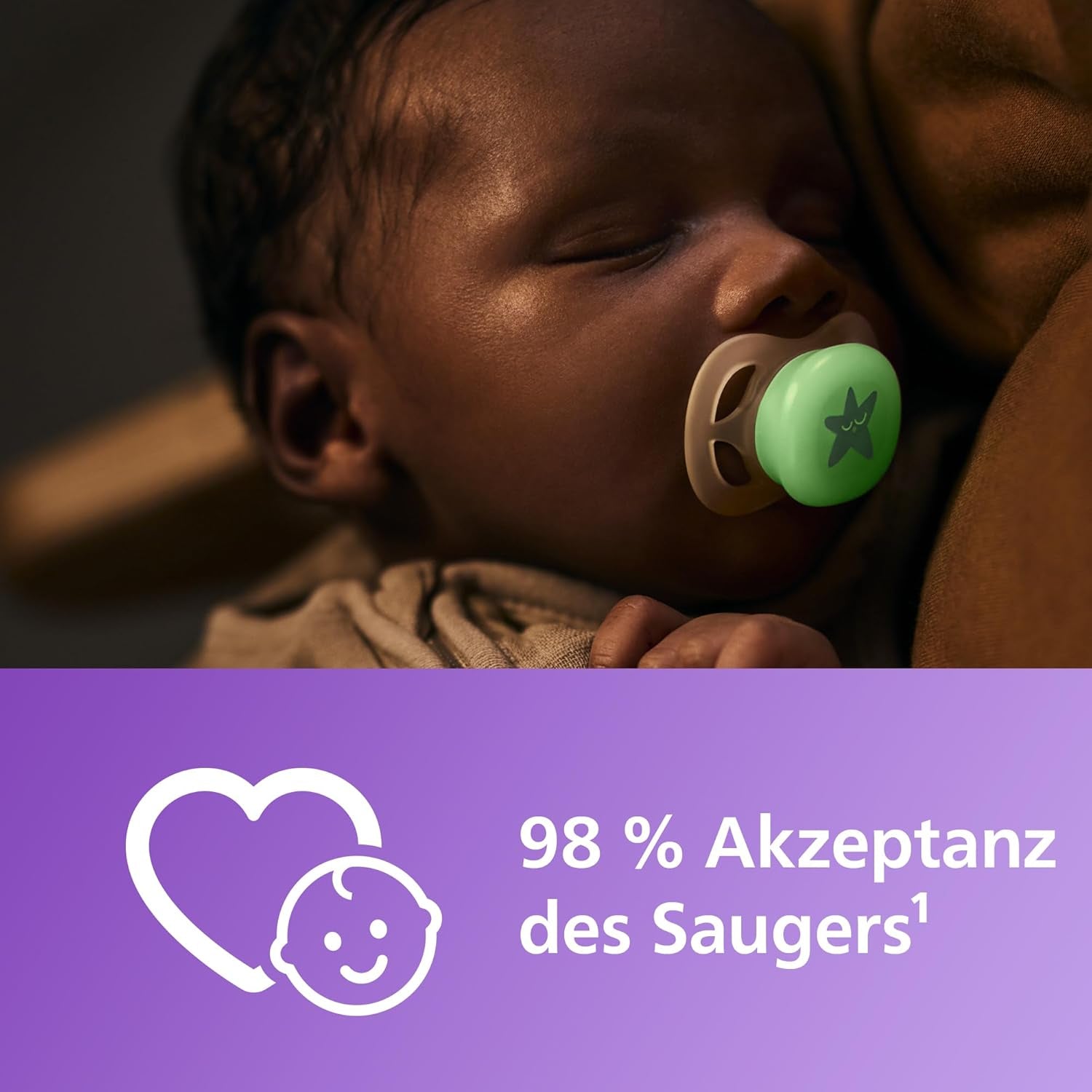 Suzetă de noapte Philips AVENT Ultra Start, suzetă ortodontică pentru nou-născuți, strălucește în întuneric, fără BPA, cu recipient de sterilizare, pachet dublu, Lună, Stea, SCF075/07