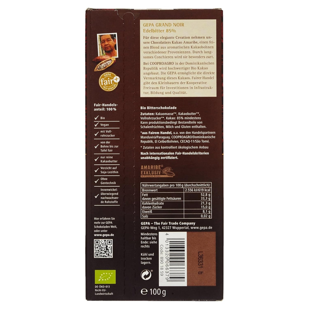 Bitter Grand Noir Bio, 85%, 100g