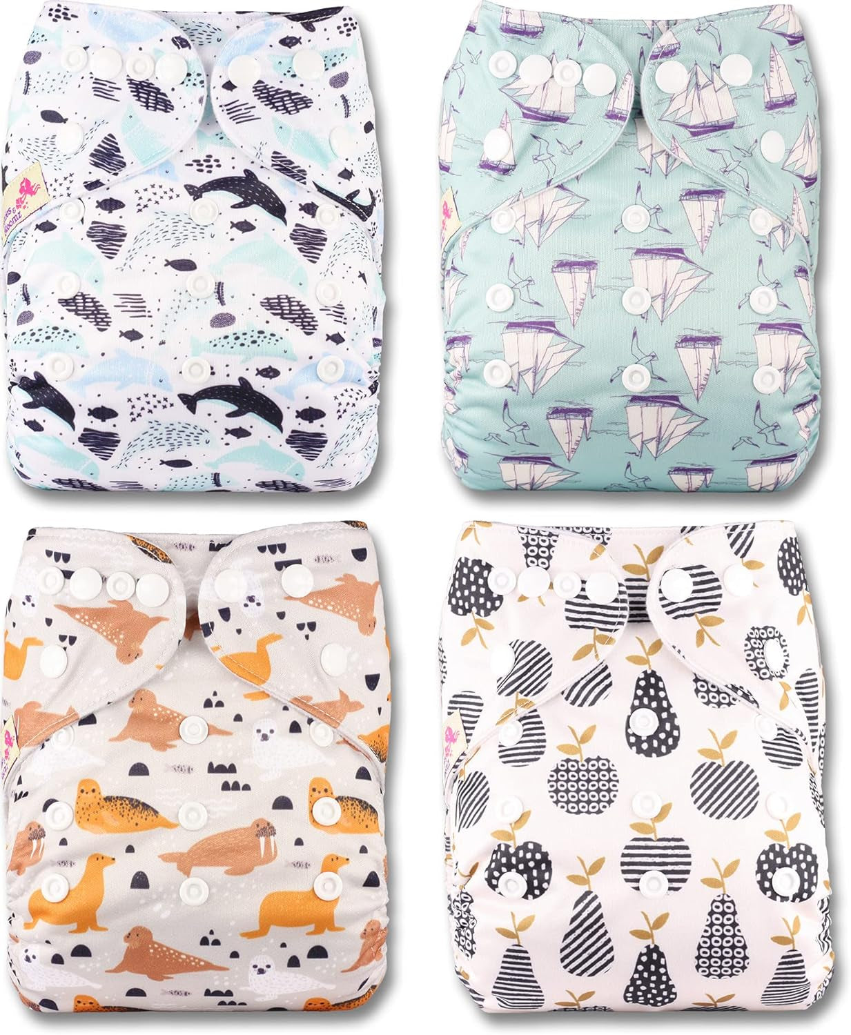 Littles and Bloomz FLP2-0406 Wiederverwendbare Standard-Clip-Windel, 4 Windeln