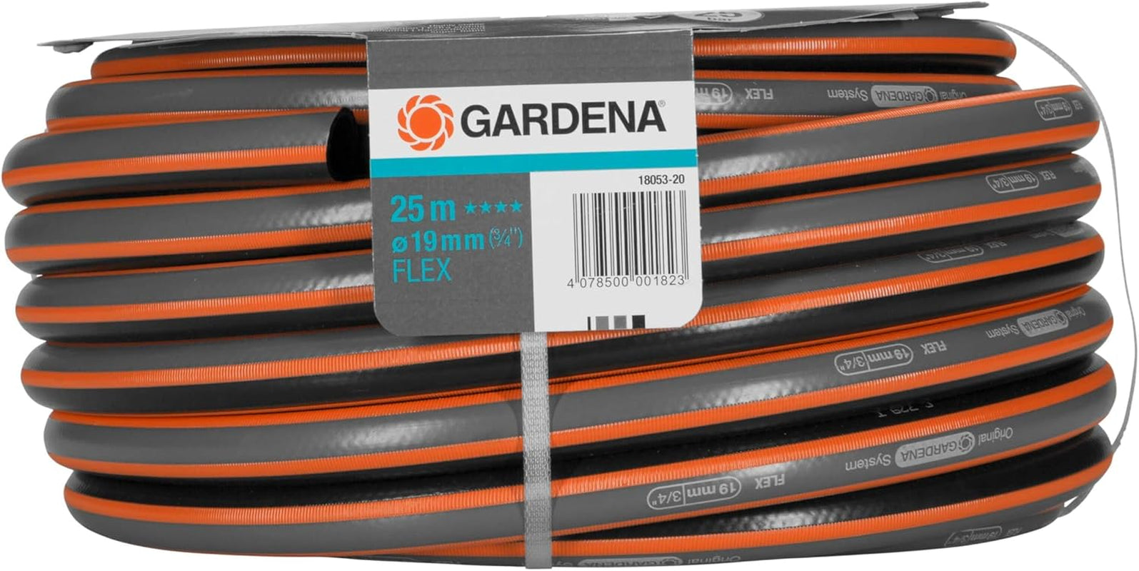 Furtun Gardena Comfort FLEX 19 mm (3/4 inch), 25 m: Furtun de grădină flexibil, stabil dimensional, cu profil Power-Grip, fabricat din material spiralat de înaltă calitate, presiune de spargere de 25 bar, fără componente de sistem (18053-20)