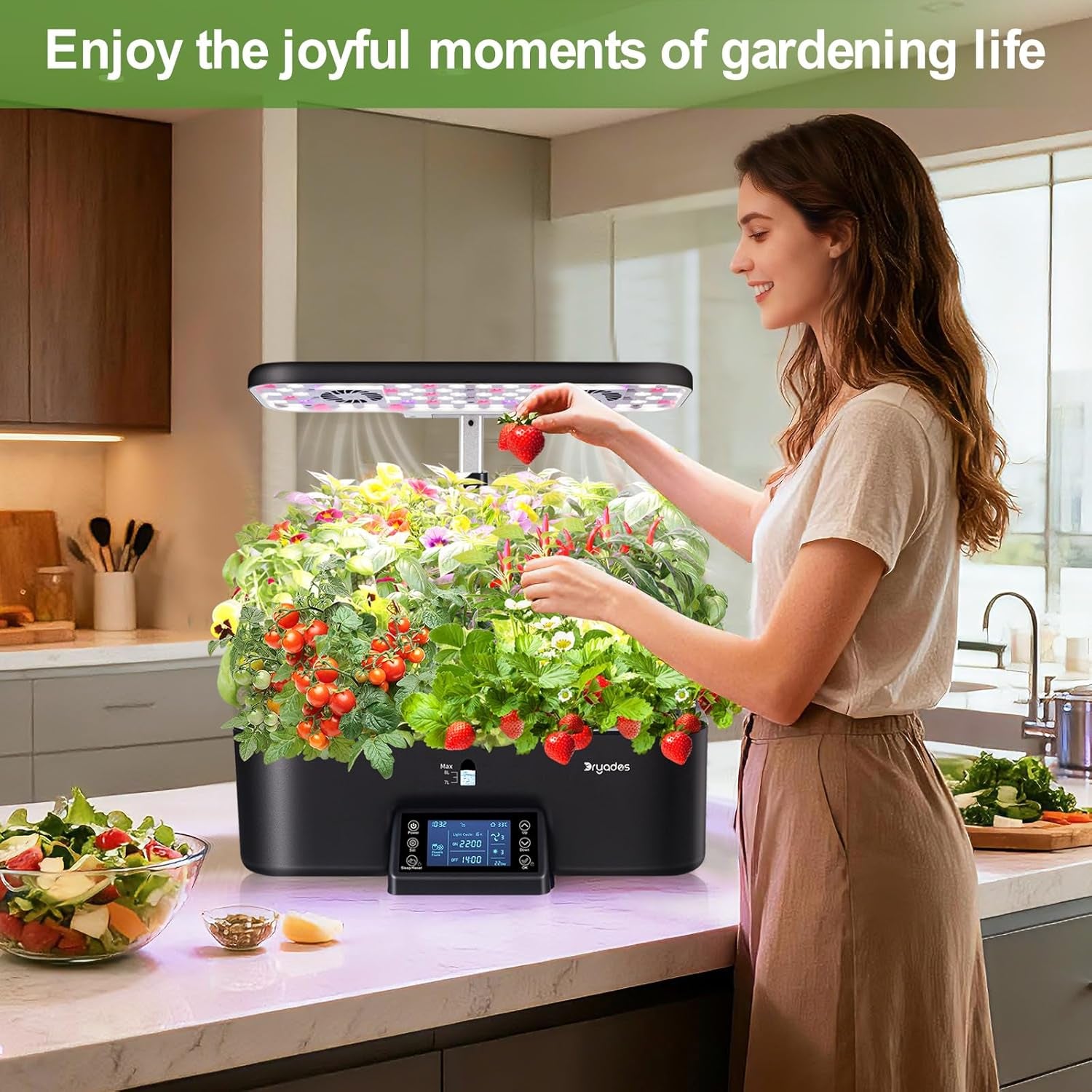 Hydrokultur-Anbausystem für den Innenbereich mit intelligenten Beleuchtungsplaneinstellungen, Vollspektrum-Wachstumslicht-Kräutergartentöpfe, 17 Kapseln, Schwarz