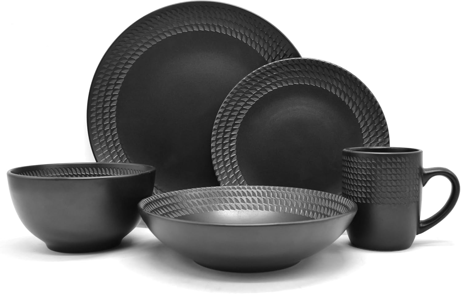 ECHTWERK 30-Teiliges Vintage Kombiservice "Blackstyle" Modern-Design, Für 6 Personen, Geschirrset Aus Steingut Mit 6 X Speiseteller, 6 X Beilagenteller, 6 X Schüssel, 6 X Teetassen, 6 X Suppenteller Tableware Sets Naty Shop