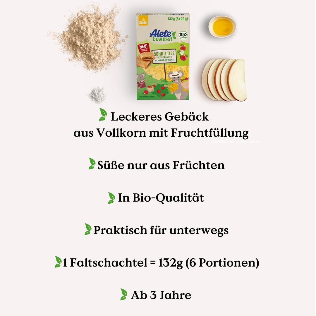 Alete geschnittene Bio-Kuchen mit Vollkorn und Apfel 6 x 22 g