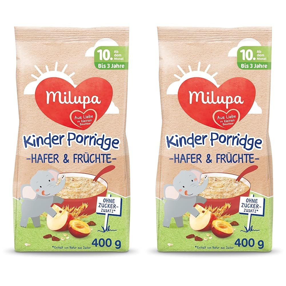 Milupa Babybrei – Hafer- und Früchtebrei, 10 Monate bis 3 Jahre Babynahrung, 1 x 400 g (2 Stück)