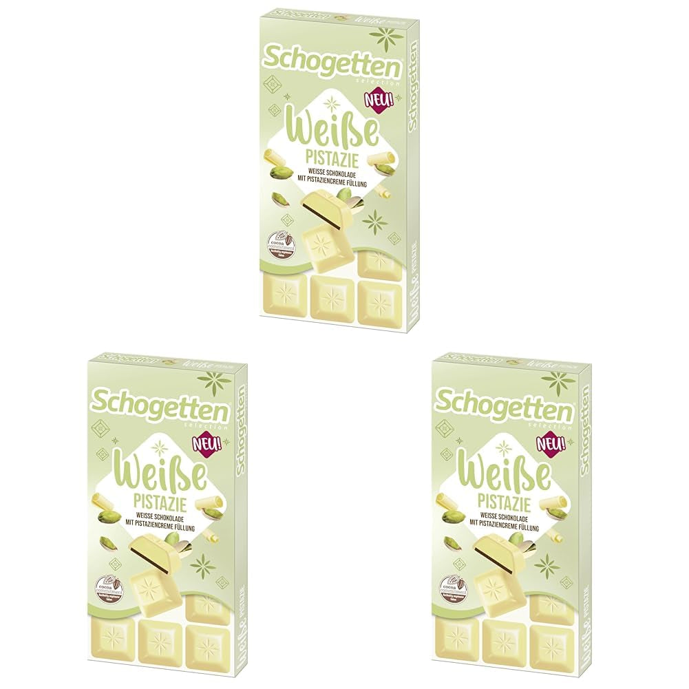 Schogetten Weiße Pistazien | Weiße Schokolade mit Pistaziencremefüllung | 100 g | Praktisch portioniert (3er-Pack)