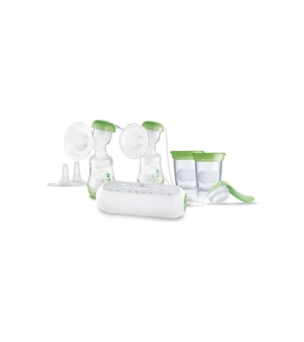 MAM – Elektrische Doppel-Milchpumpe – 2-in-1-Milchpumpe mit 9 Intensitätsstufen und 3 Stunden Akkulaufzeit – 2 Easy Start Anti-Colic Flaschen & 2 Vorratsdosen Inklusive – Grün Zubehör Essen und Stillen Baby Naty Shop