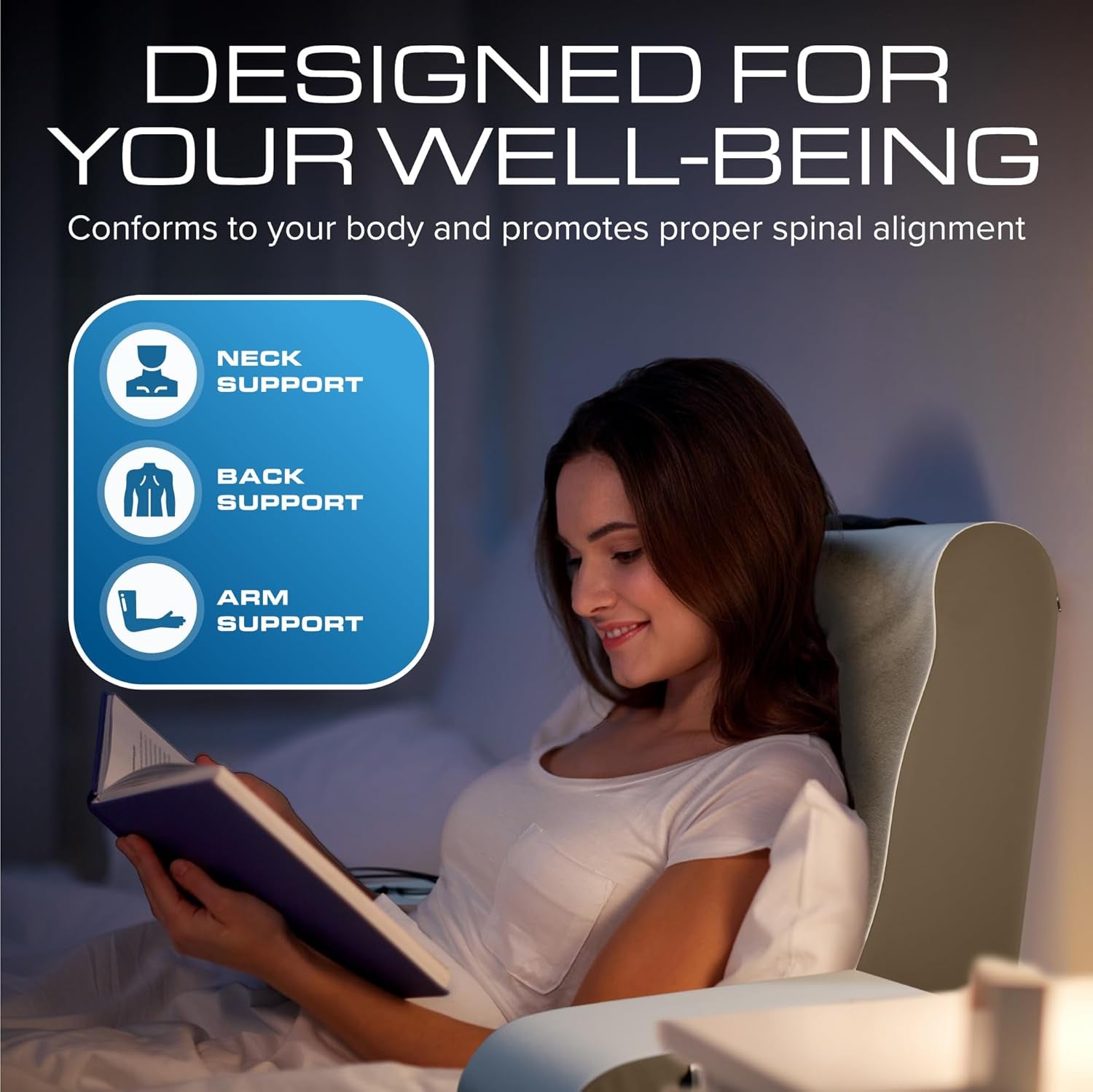 Pernă de citit tip pană, pernă de spătar pentru stat în pat, pernă cu brațe pentru TV, cărți, jocuri, dormitor, suport pentru spate (gri/alb, standard)