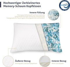 Pernă EGO HOME din spumă cu memorie 40x80 cm cu spumă cu memorie mărunțită - Pernă respirabilă, ergonomică pentru susținerea gâtului, pentru cei care dorm pe o parte, pe spate sau pe burtă - Certificată Oeko-Tex - Husă lavabilă