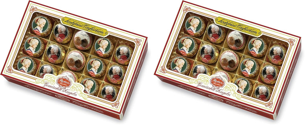 Reber Mozartkugeln mit Zartbitterschokolade, 6er Pack mit Marzipan und Nougat, vegan – 1 x 120 g