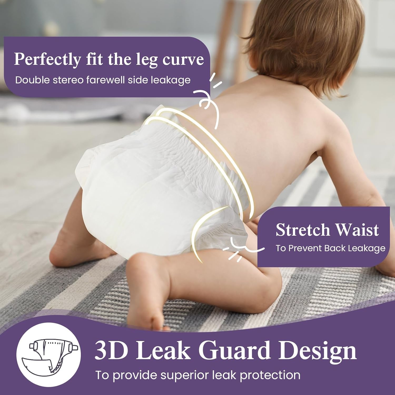 Babywindeln Größe 4 (10–15 kg), ultradünn, weich und hypoallergen für empfindliche Haut, 3D-Auslaufschutz, Nässeindikator, 138 Premium-Tag- und Nachtwindeln