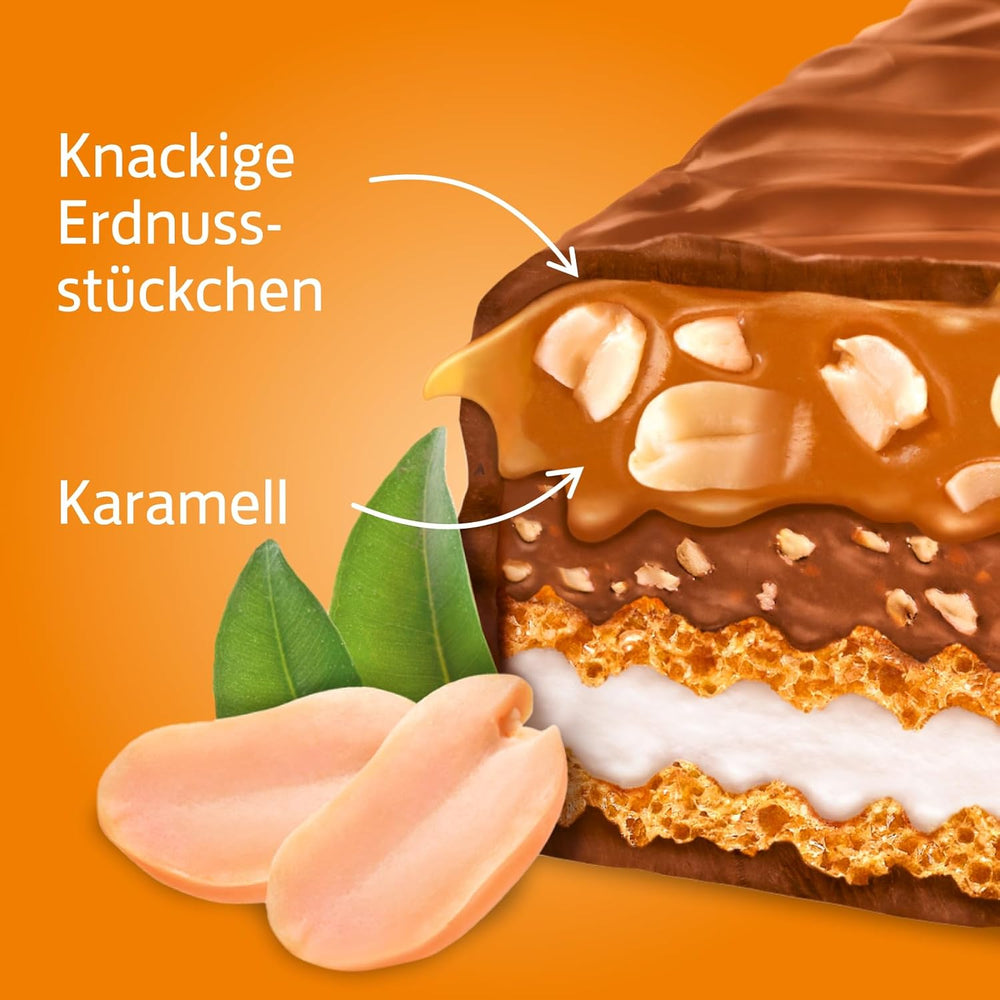 Knoppers Erdnussriegel – 1 x 200 g (5 Riegel) – Milchschokoladenriegel mit Erdnusscreme, gehackten gesalzenen Erdnüssen, Karamell und Milchschokolade