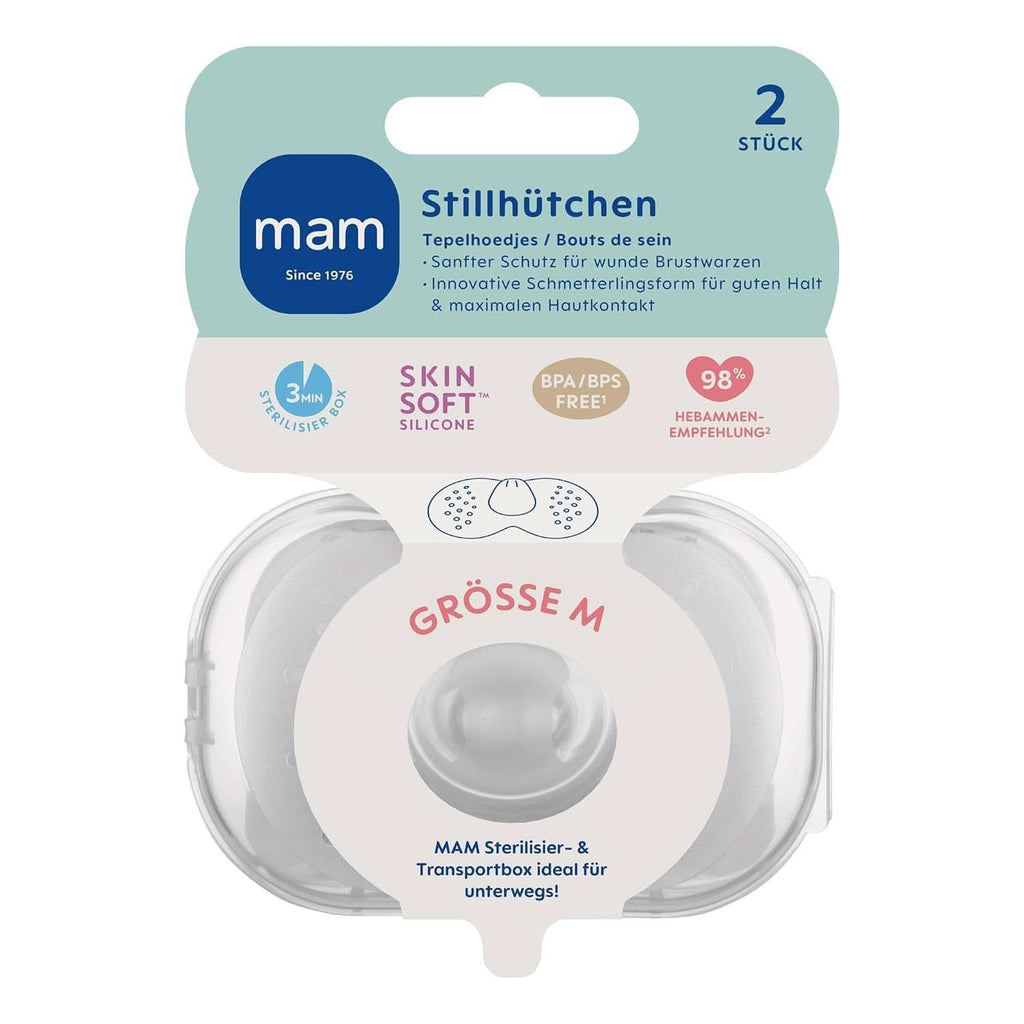 MAM Stillhütchen Größe M (Ø 20 Mm) Im 2Er-Set, Extra Weiche Brusthütchen Zum Schutz Beim Stillen, Brustwarzenschutz Für Maximalen Hautkontakt Zwischen Mutter Und Kind Accesorii Hrana si Alaptare Bebe Naty Shop
