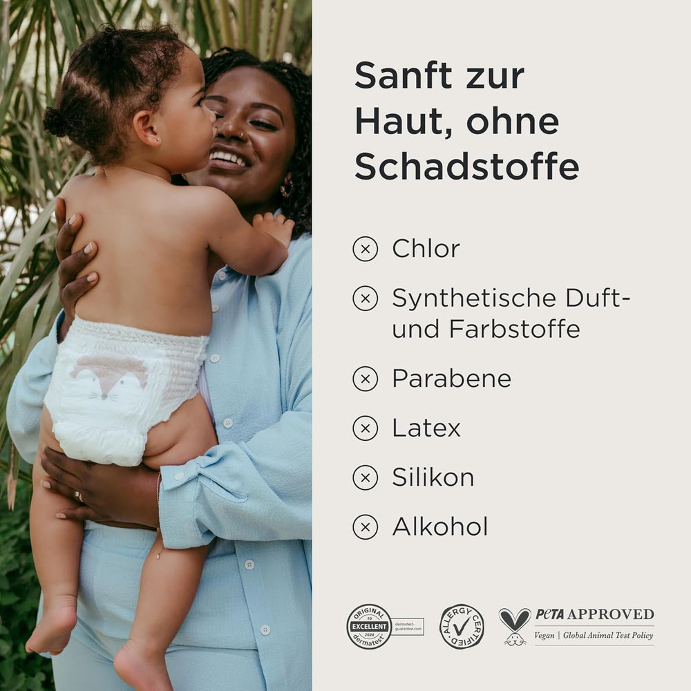 Kit & Kin Premium Öko-Windeln, Größe 4 (9–16 kg), 132 Windeln, pflanzlich und hypoallergen, zuverlässiger Auslaufschutz, vegan und frei von Tierversuchen