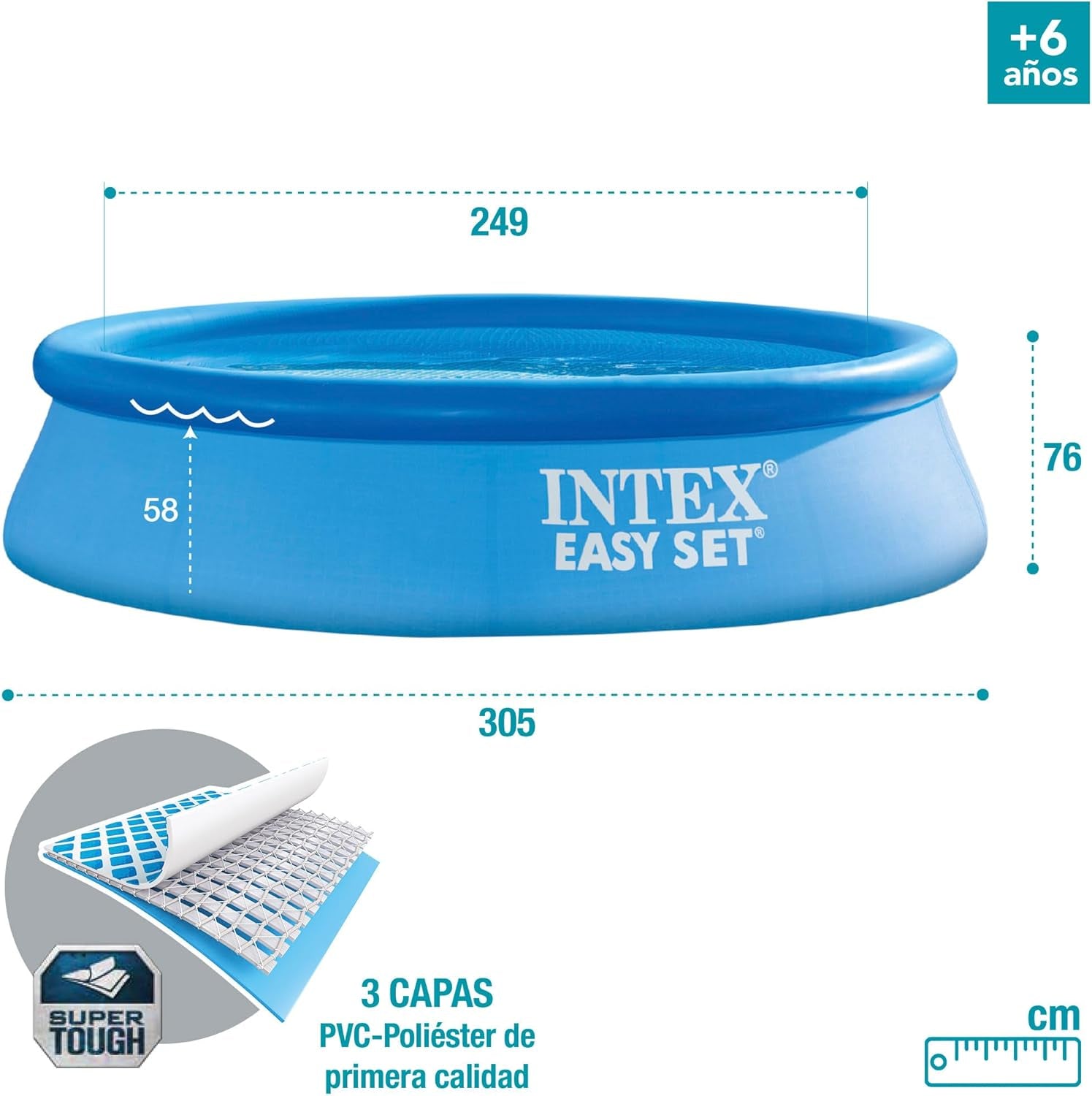 Intex 28122NP – Runder oberirdischer Pool Easy Set, Filterpumpe 1250 l/h, 3853 l, PVC, blau, 305 x 76 cm