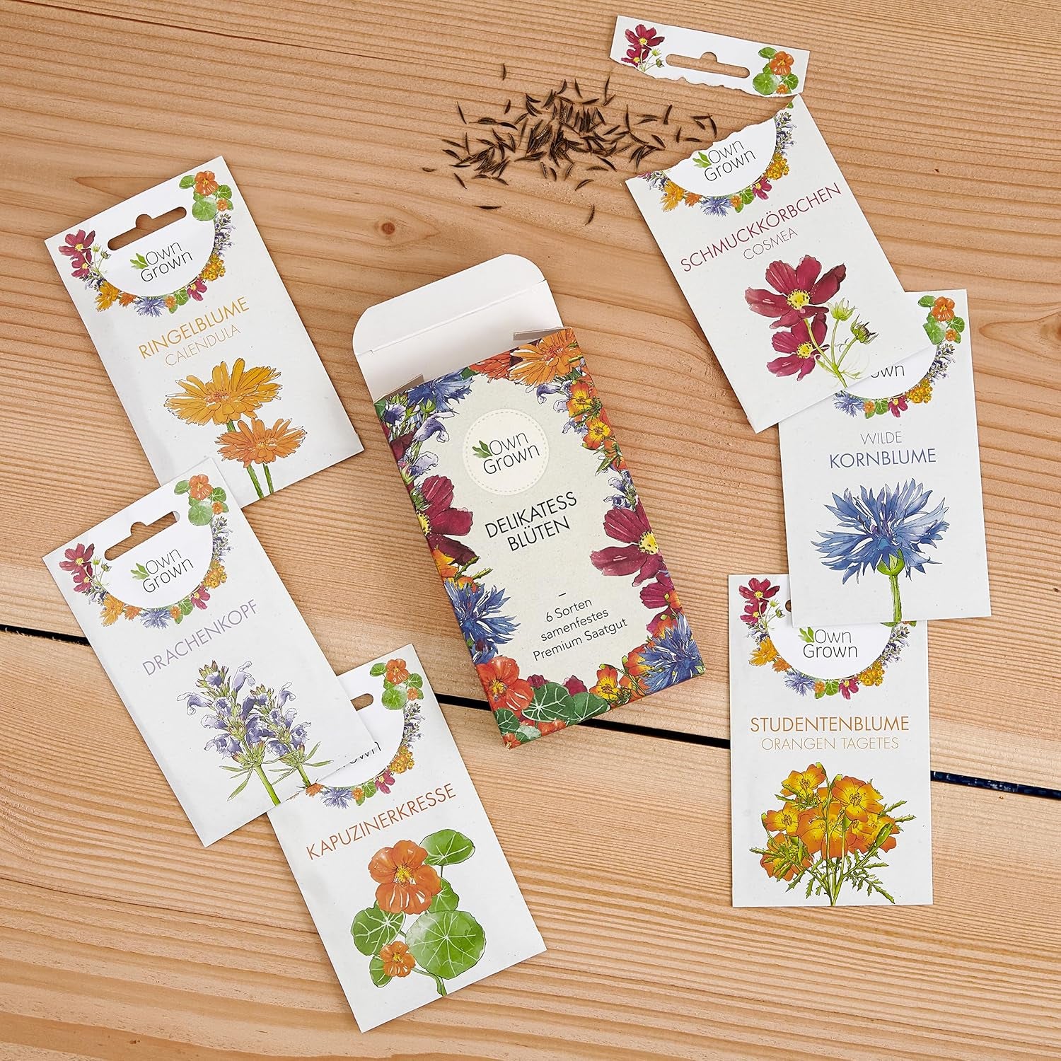 Essbare Blumen Samen Set : Delikatess Blumen Blumensamen Set mit 6 Sorten Blumen Saatgut – Essbare Blumen Samen – Essbare Blumen für Torte – Essbare Blüten Tortendeko – Blumen Essbar von OwnGrown