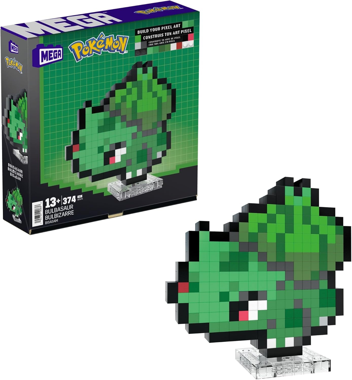 MEGA Pokémon Schiggy - zusammenbaubare Figur im Retro-Look, Pixel Art, 15 cm groß, inklusive Basis zur Wandmontage, für Erwachsene und erfahrene Sammler, HTH77