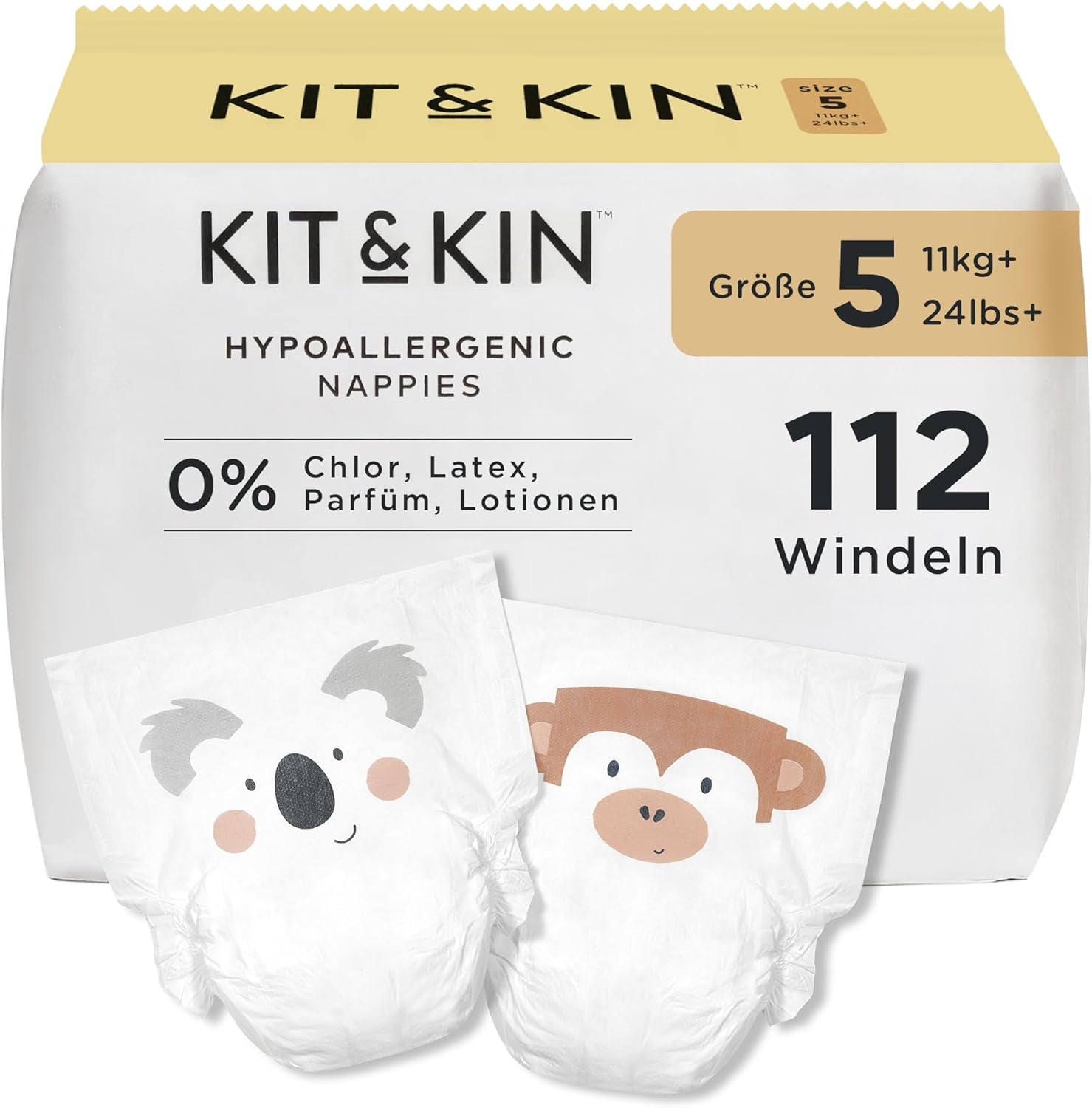 Kit & Kin Premium-Windeln, Größe 4 (9–14 kg), 128 Stück, pflanzlich und hypoallergen, zuverlässiger Auslaufschutz, vegan und frei von Tierversuchen