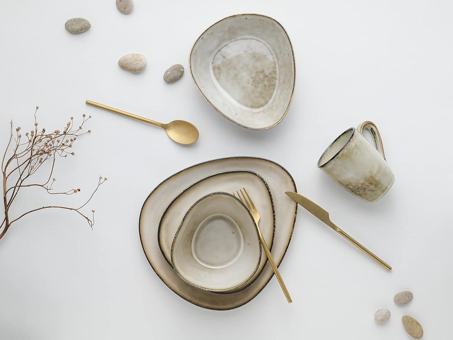 CreaTable, 23769, seria CLOUDY, nisip, set de veselă cu 10 piese, serviciu combinat din gresie, potrivit pentru mașina de spălat vase și cuptorul cu microunde, producție de calitate