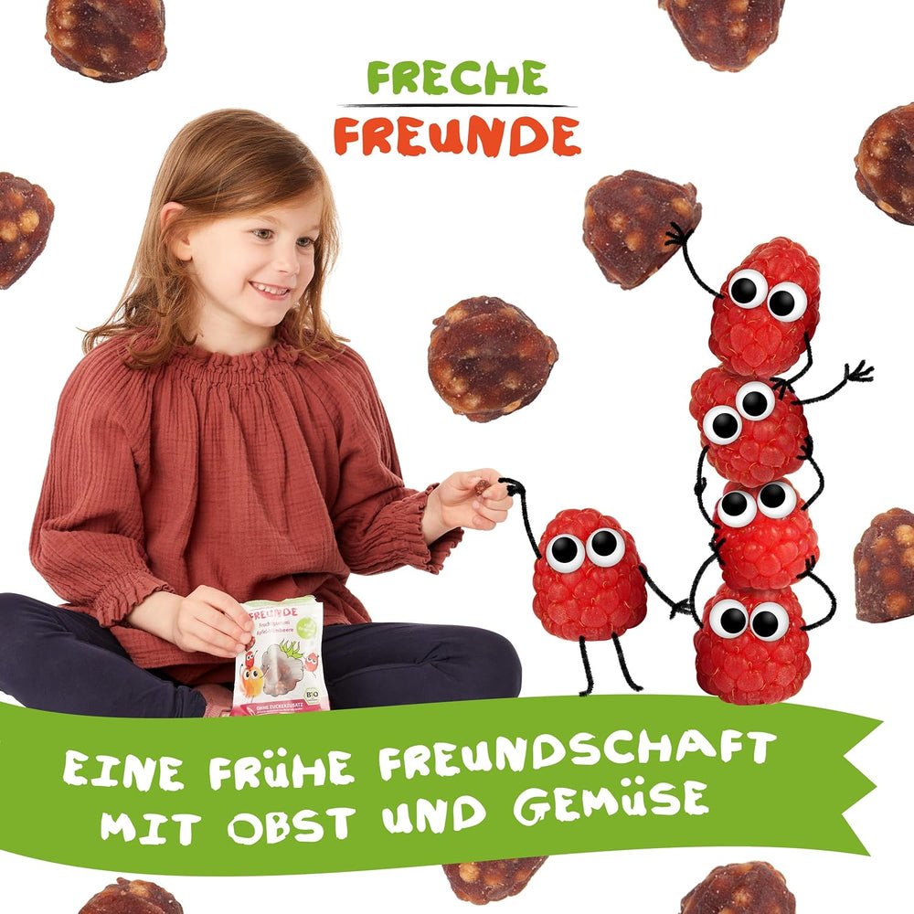 FRECHE FREUNDE Bio-Fruchtgelees, Apfel-, Himbeer- und Reislutscher, fruchtig süßer Snack für Kinder, glutenfrei, vegan, 20er Pack (20 x 30 g)