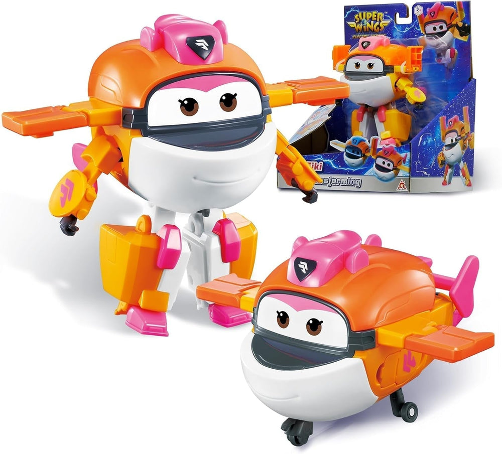 Super Wings Transformationsflugzeug Supercharged Traver, ca. 12,7 cm große Kinderspielfigur Spielzeugflugzeug und Roboterfigur für Jungen und Mädchen ab 3 Jahren Silberne Actionfiguren Naty Shop Tiki